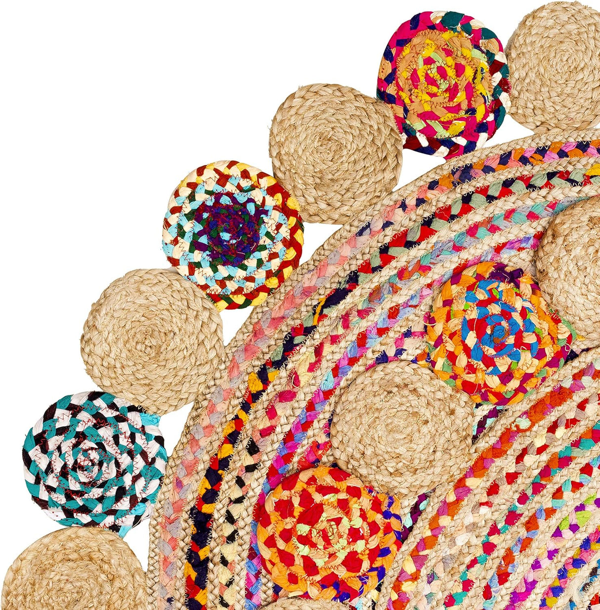 Hand-Braided Pinwheel Chindi Rug – Multicolor Cotton Accent Rug