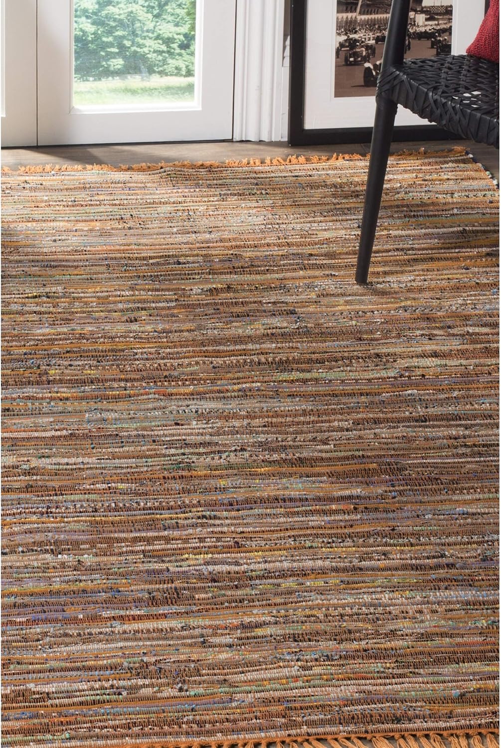 Handmade Boho Stripe Washable Gold/Multi Cotton Rugs For Living Room