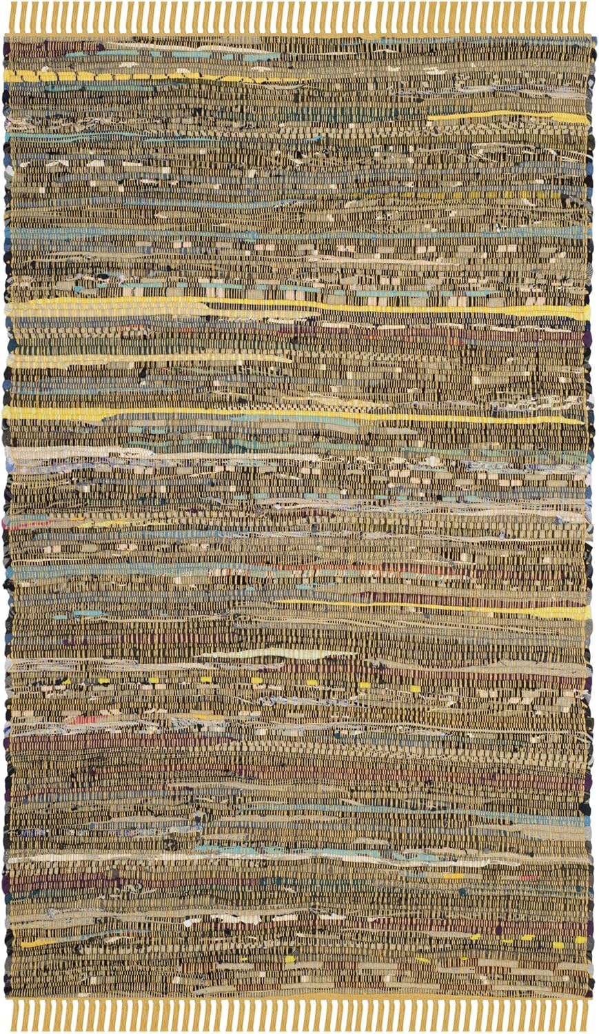 Handmade Boho Stripe Washable Yellow/Multi Cotton Rugs For Living Room