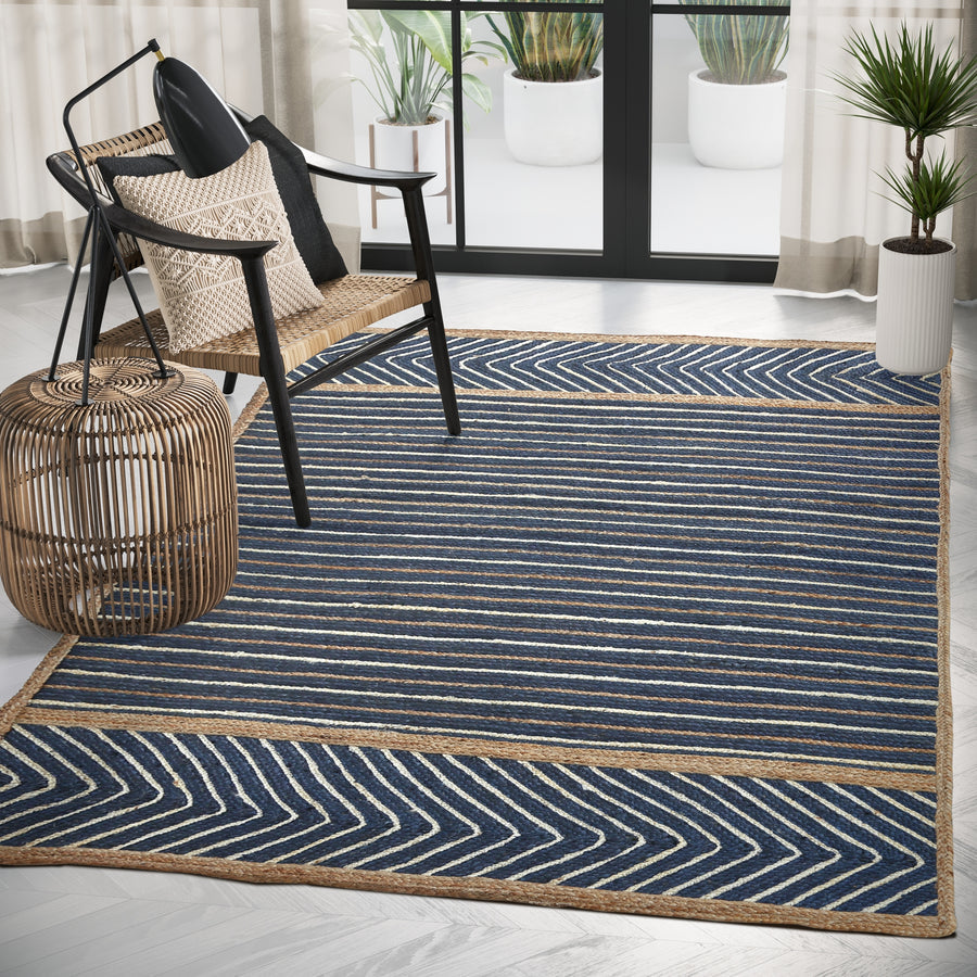 Eco-Friendly Blue White Area Rug – Natural Fiber Handwoven Floor Mat