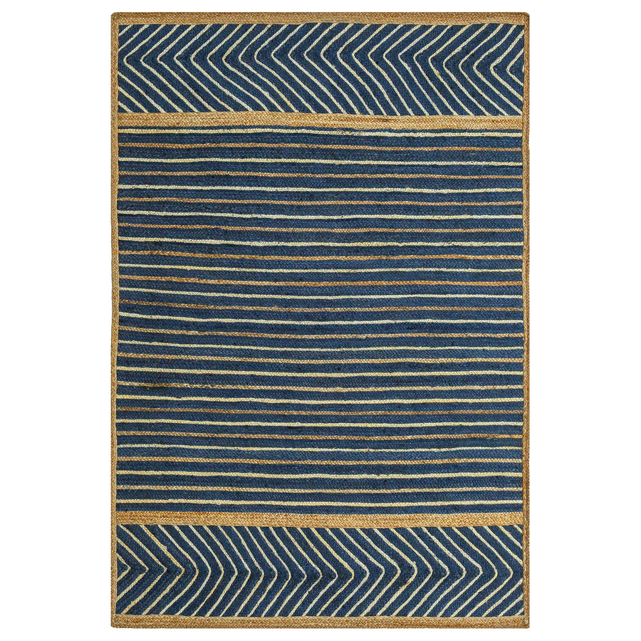 Eco-Friendly Blue White Area Rug – Natural Fiber Handwoven Floor Mat