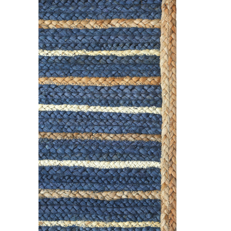 Eco-Friendly Blue White Area Rug – Natural Fiber Handwoven Floor Mat