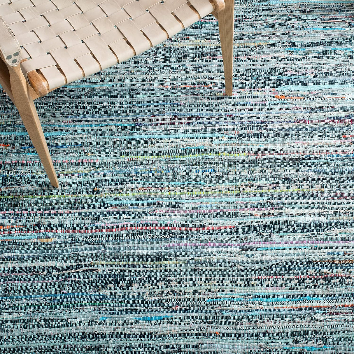 Handmade Boho Stripe Washable Turquoisen/Multi Cotton Rugs For Living Room