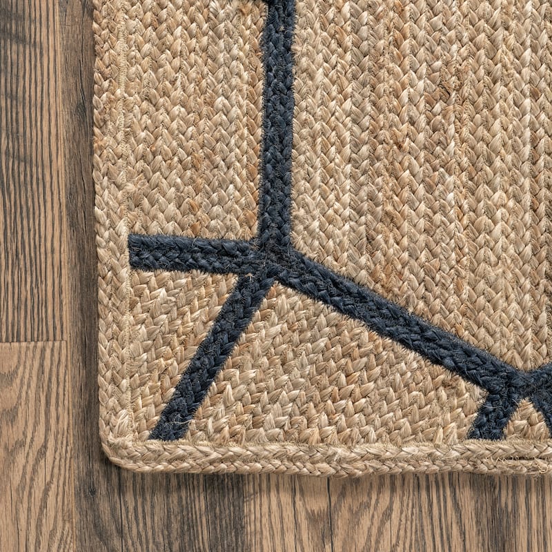 Handmade Jute Area Rug – Black and Beige Boho Style Carpet