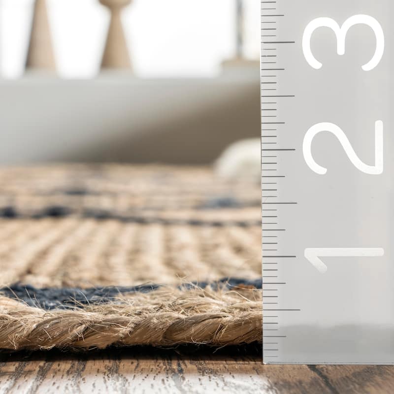 Handmade Jute Area Rug – Black and Beige Boho Style Carpet