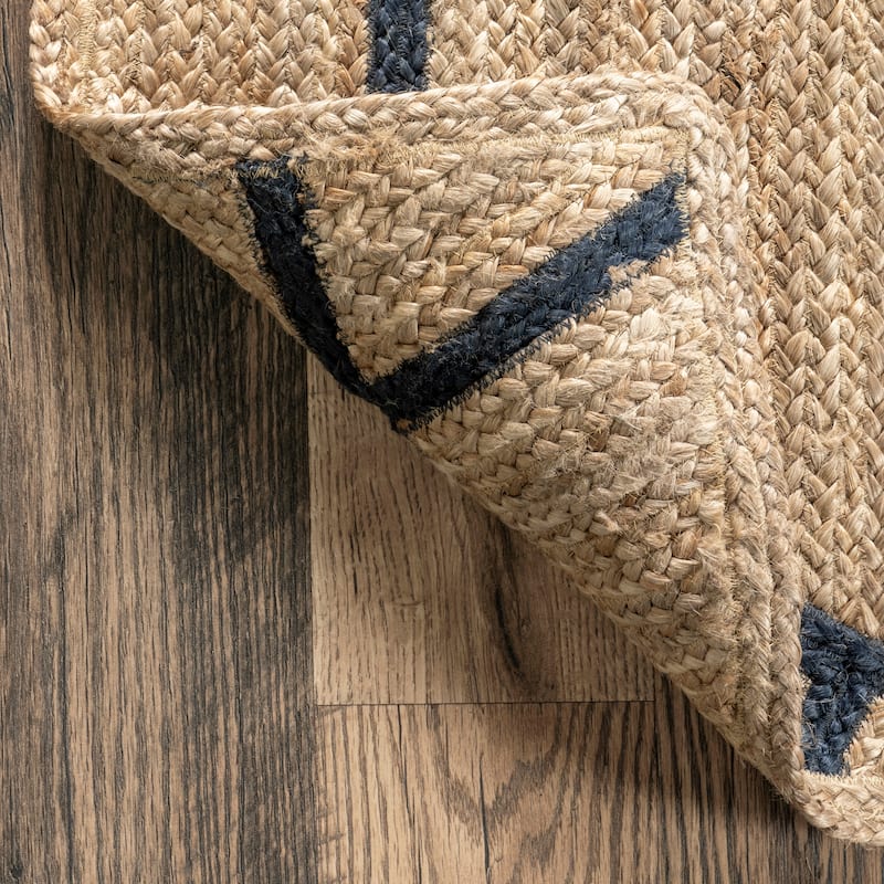 Handmade Jute Area Rug – Black and Beige Boho Style Carpet