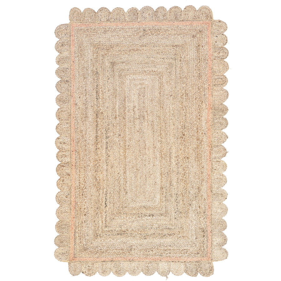 Scalloped Edge Jute Rug – Handmade Braided Natural Fiber Area Carpet