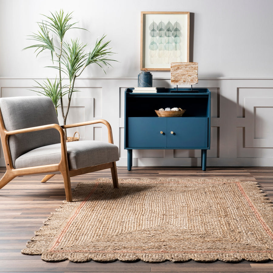 Scalloped Edge Jute Rug – Handmade Braided Natural Fiber Area Carpet