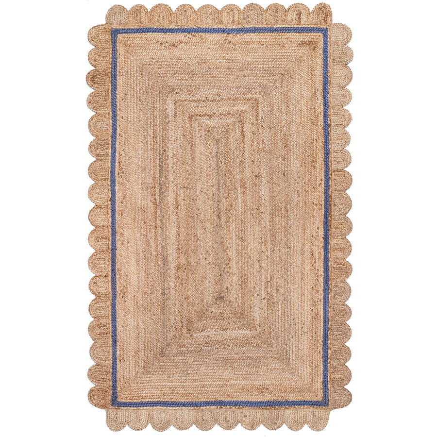 Scalloped Edge Jute Rug – Handmade Braided Natural Fiber Area Carpet
