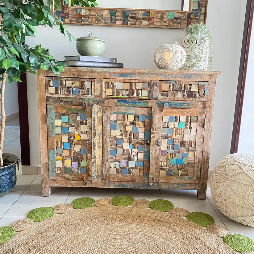 Jute and Chindi Floral Braided Rug – Natural Handwoven Area Mat