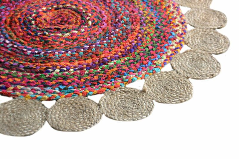 Jute and Chindi Floral Braided Rug – Natural Handwoven Area Mat