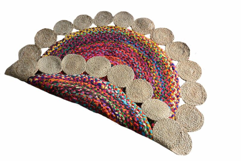 Jute and Chindi Floral Braided Rug – Natural Handwoven Area Mat