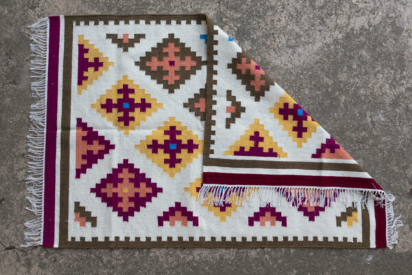 Boho Wool Cotton Kilim Rug Handmade Floor Rug