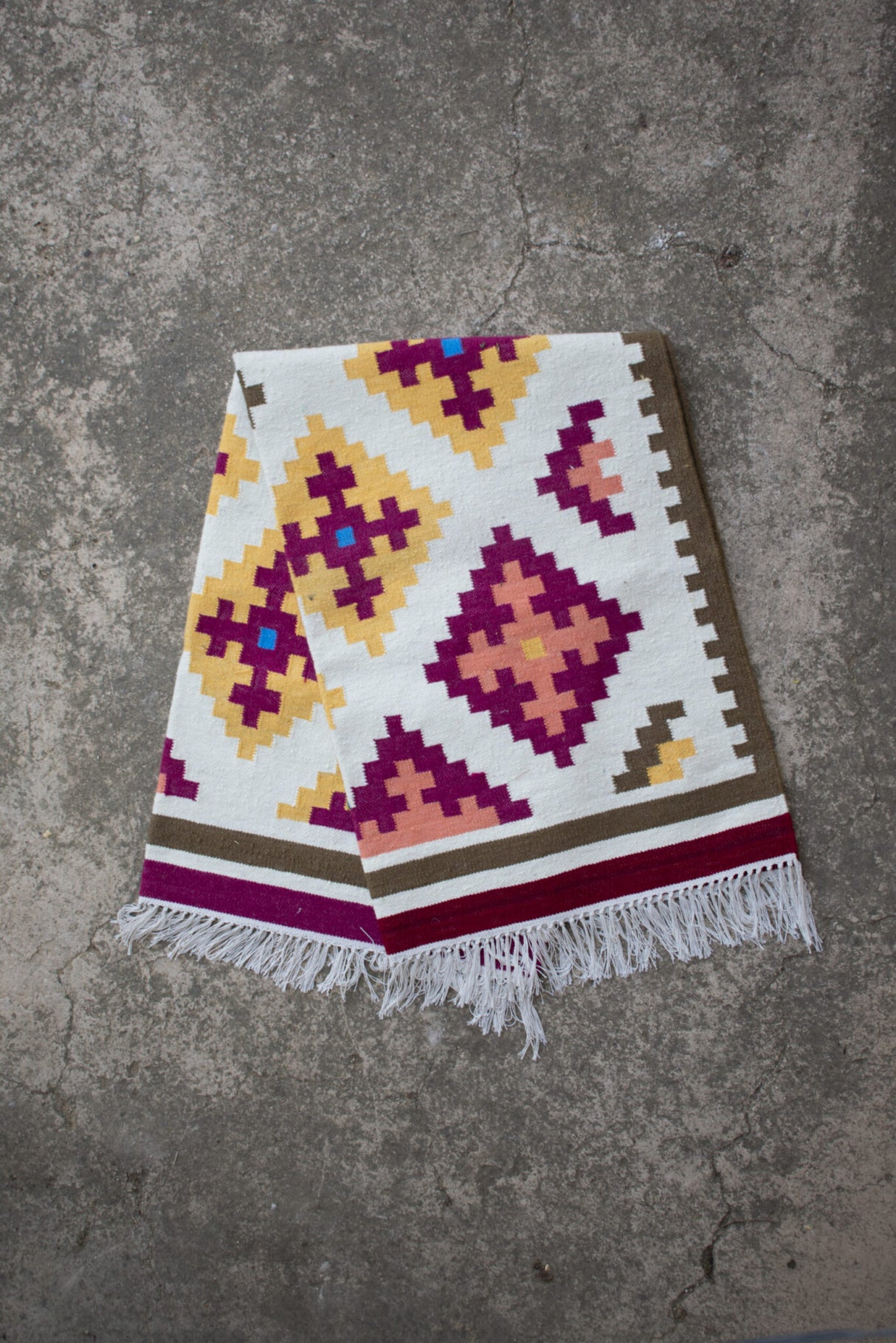 Boho Wool Cotton Kilim Rug Handmade Floor Rug