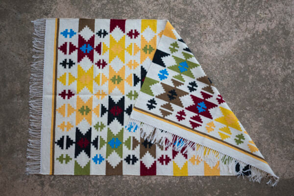 Bohemian Natural Wool Kilim Dhurrie Rugs