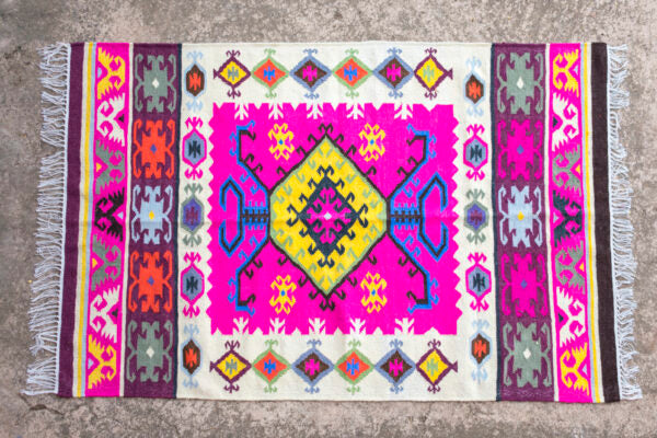 Colorful Wool Kilim Rug Handwoven Modern Rug