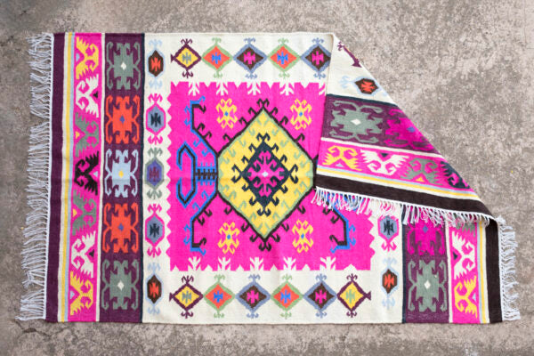 Colorful Wool Kilim Rug Handwoven Modern Rug