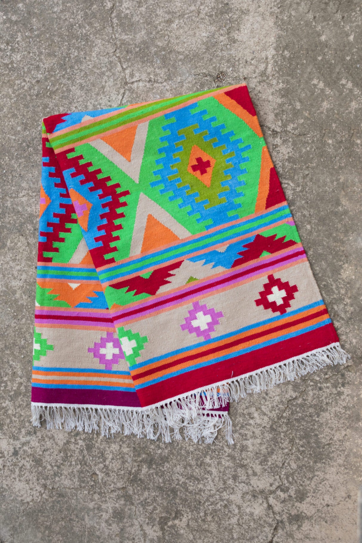 Wool Cotton Kilim Area Rugs, Colorful Rug