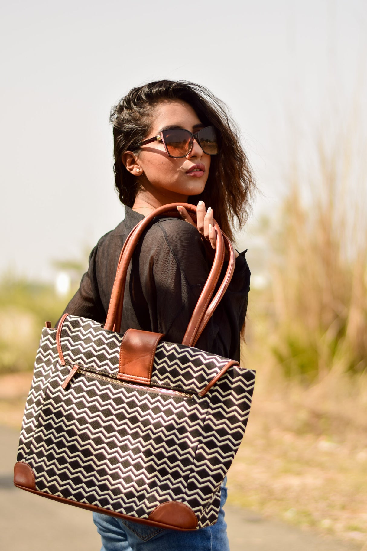 Monochromatic Majesty Office Bag,Handmade Dhurrie Bags