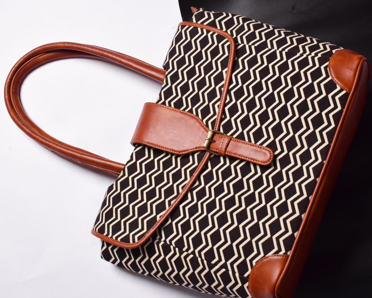 Monochromatic Majesty Office Bag,Handmade Dhurrie Bags