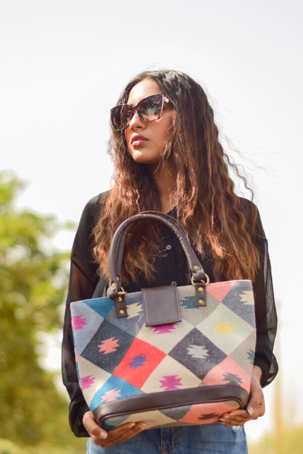 Handmade Indian Dhurrie Bags,Colorful Box Handbag