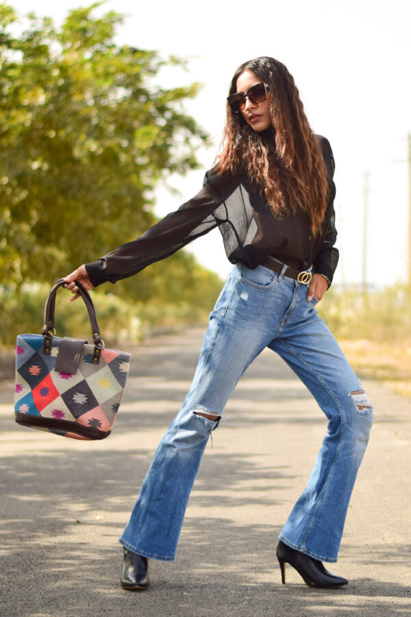 Handmade Indian Dhurrie Bags,Colorful Box Handbag