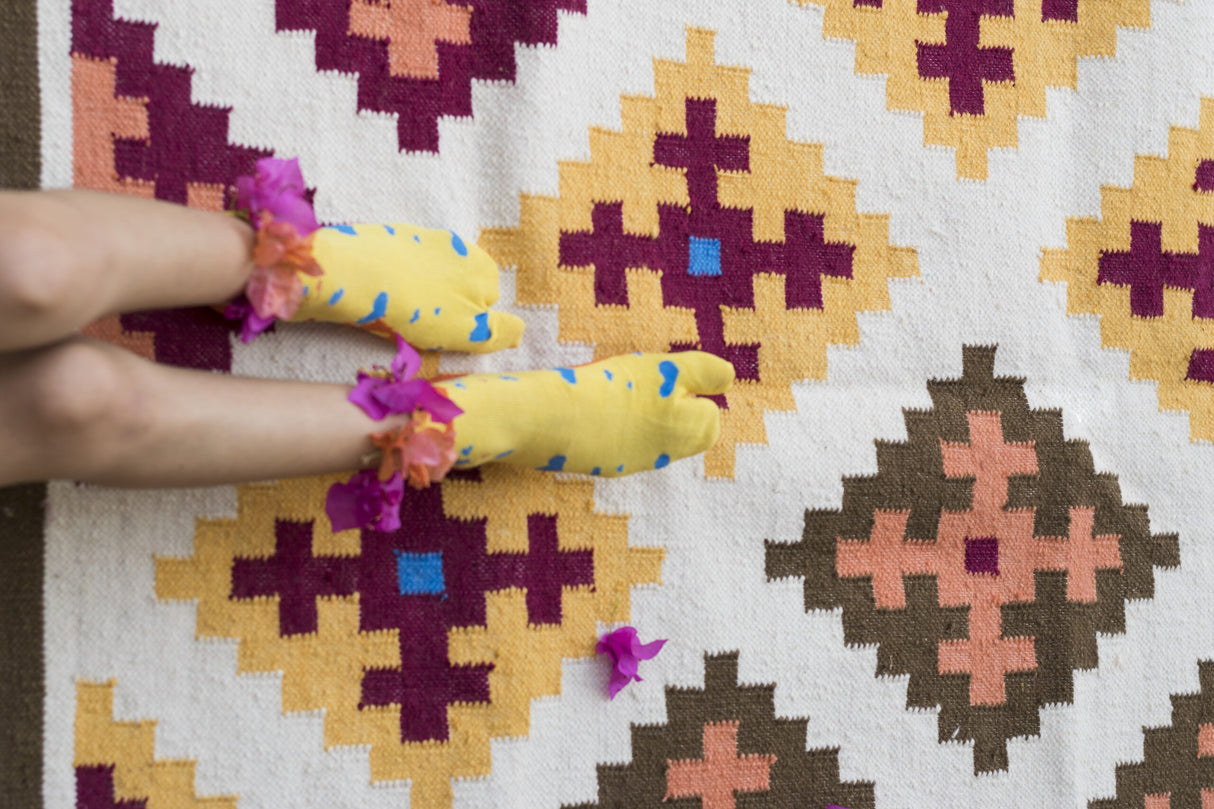 Boho Wool Cotton Kilim Rug Handmade Floor Rug