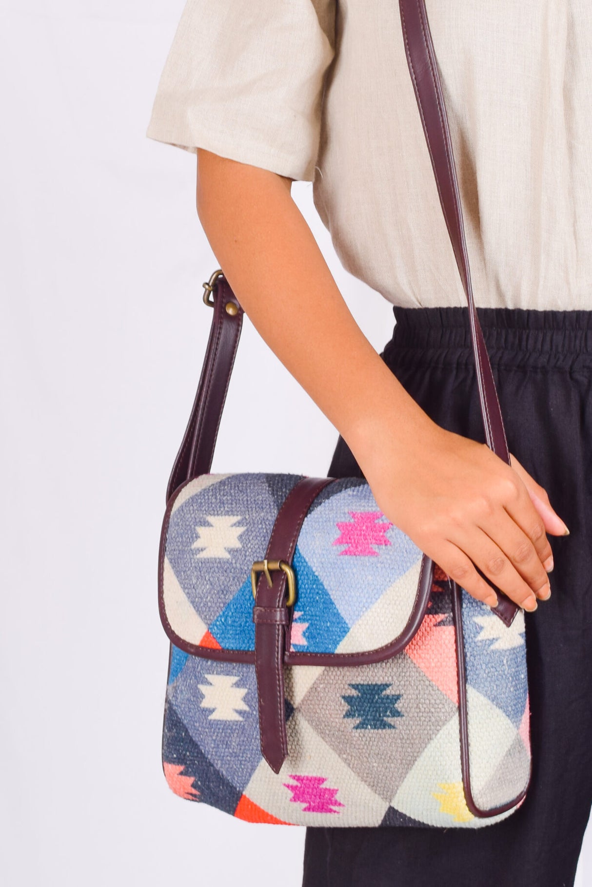 Colorful Box Crossbody Bag,Boho Dhurrie Bags