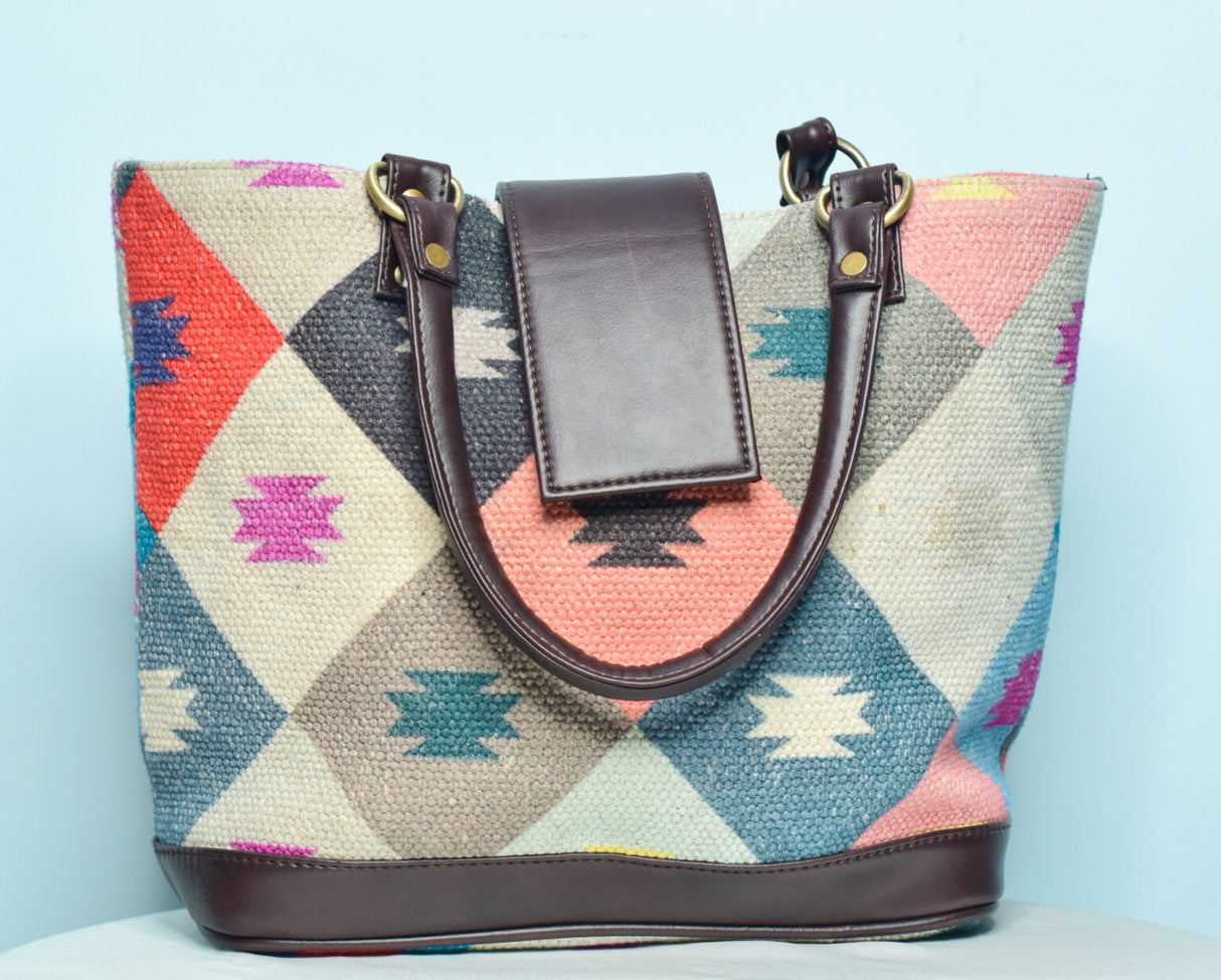 Handmade Indian Dhurrie Bags,Colorful Box Handbag