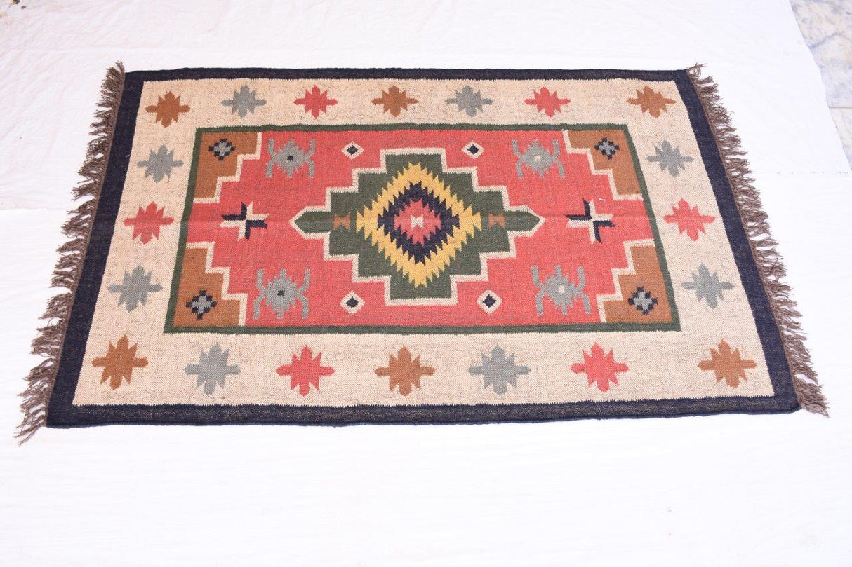 Kilim Style Rug, Wool Jute Kilim Rug