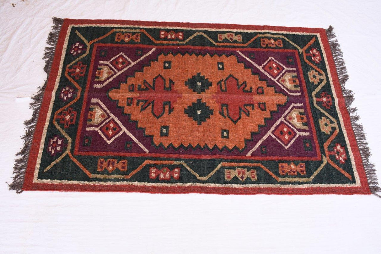 Boho Wool Jute Kilim Rug, Jute Kilim San Francisco Rug
