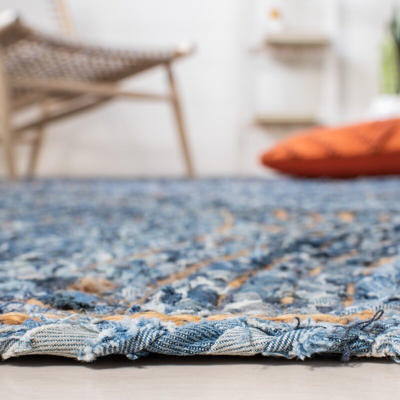 Blue Hand Braided Denim Jute Recycle Rug