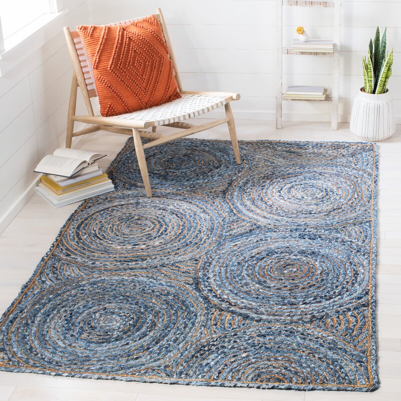 Blue Hand Braided Denim Jute Recycle Rug