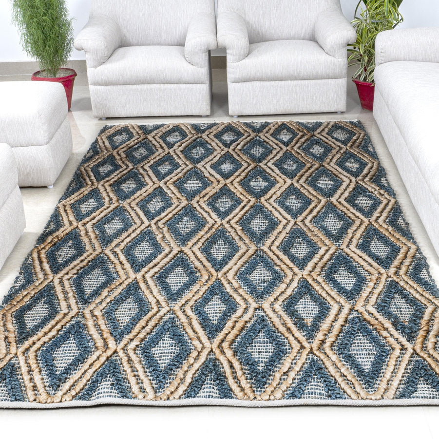 Handmade Blue/Brown Bohemian Jute Rug