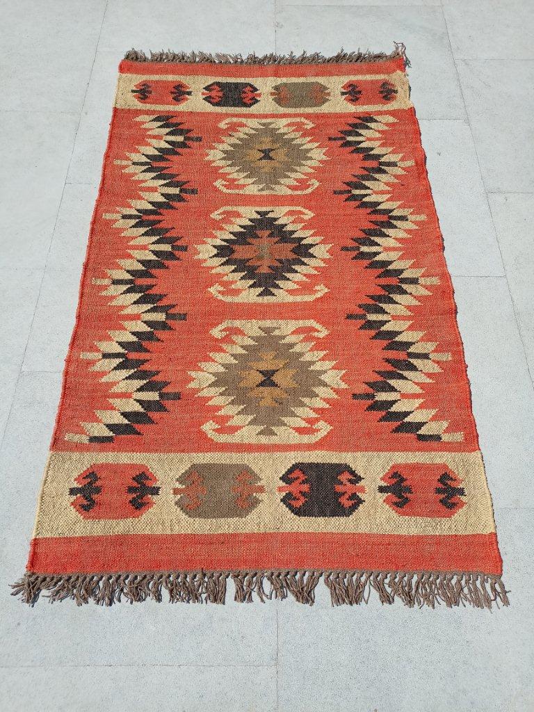 Multicolor & Red Jute Kilim Area Rug