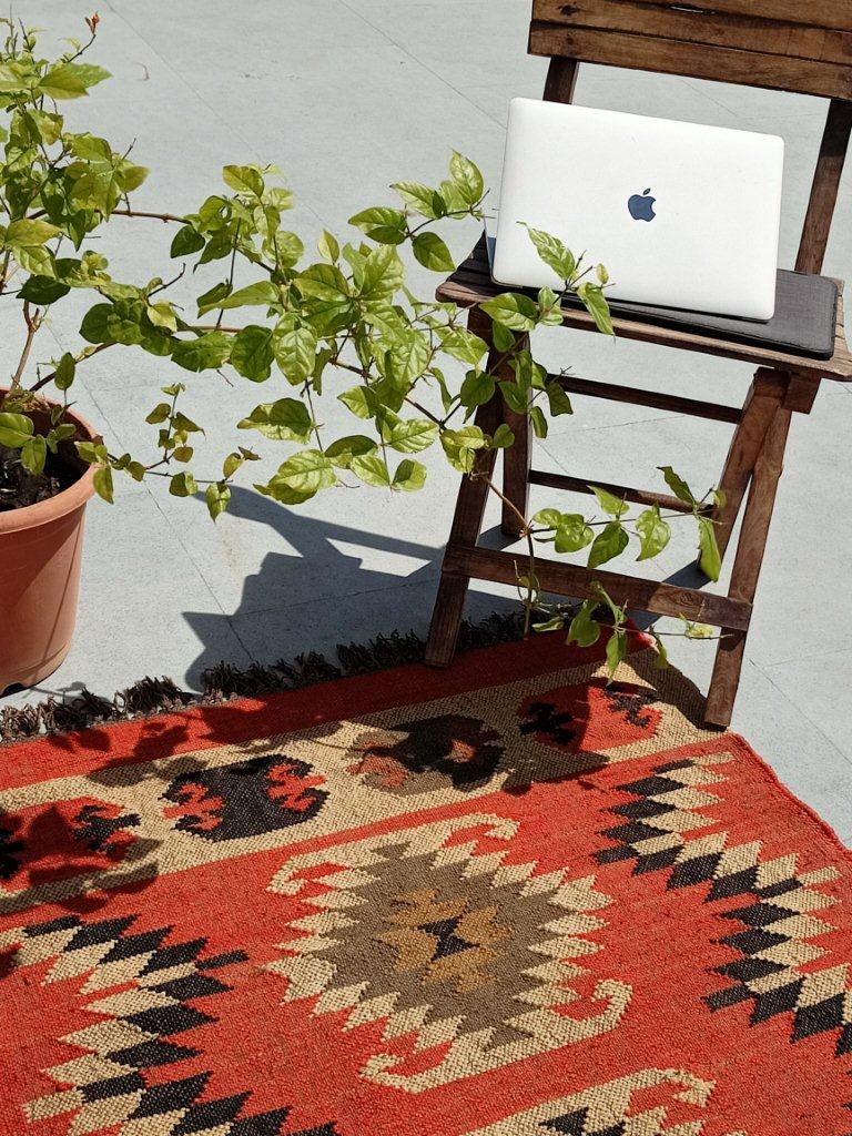 Multicolor & Red Jute Kilim Area Rug