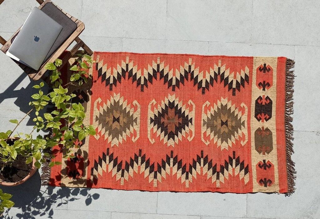 Multicolor & Red Jute Kilim Area Rug