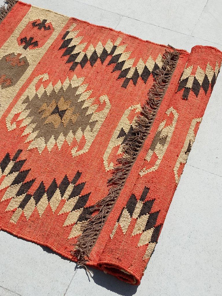 Multicolor & Red Jute Kilim Area Rug
