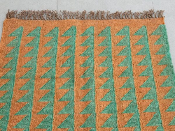 Green & Beige Jute Kilim Area Rug