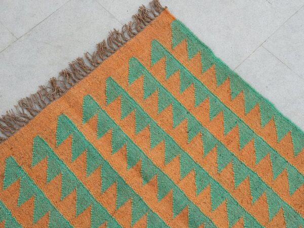 Green & Beige Jute Kilim Area Rug