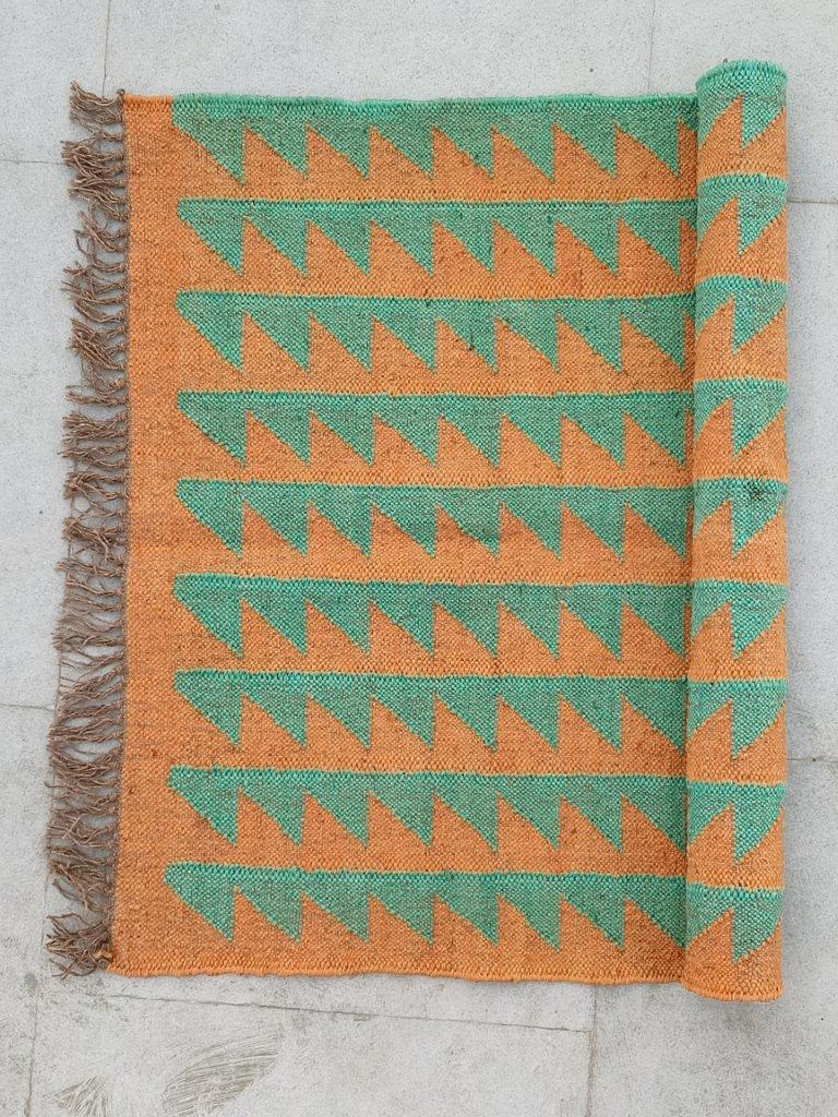Green & Beige Jute Kilim Area Rug