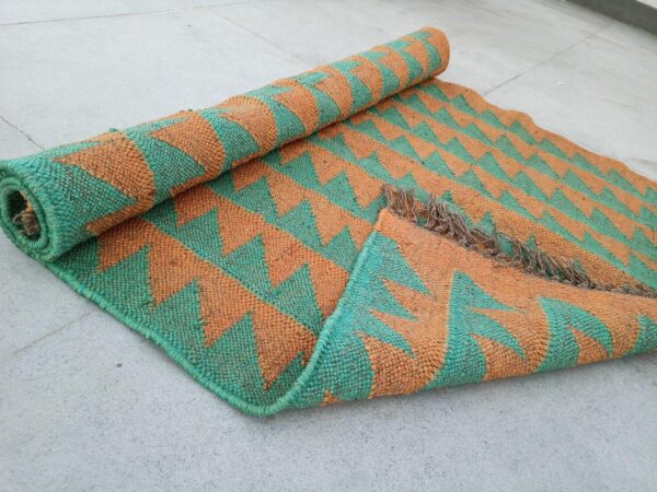 Green & Beige Jute Kilim Area Rug