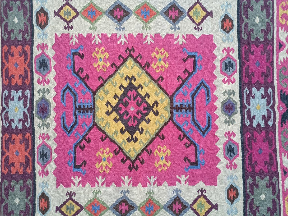 Colorful Wool Kilim Rug Handwoven Modern Rug