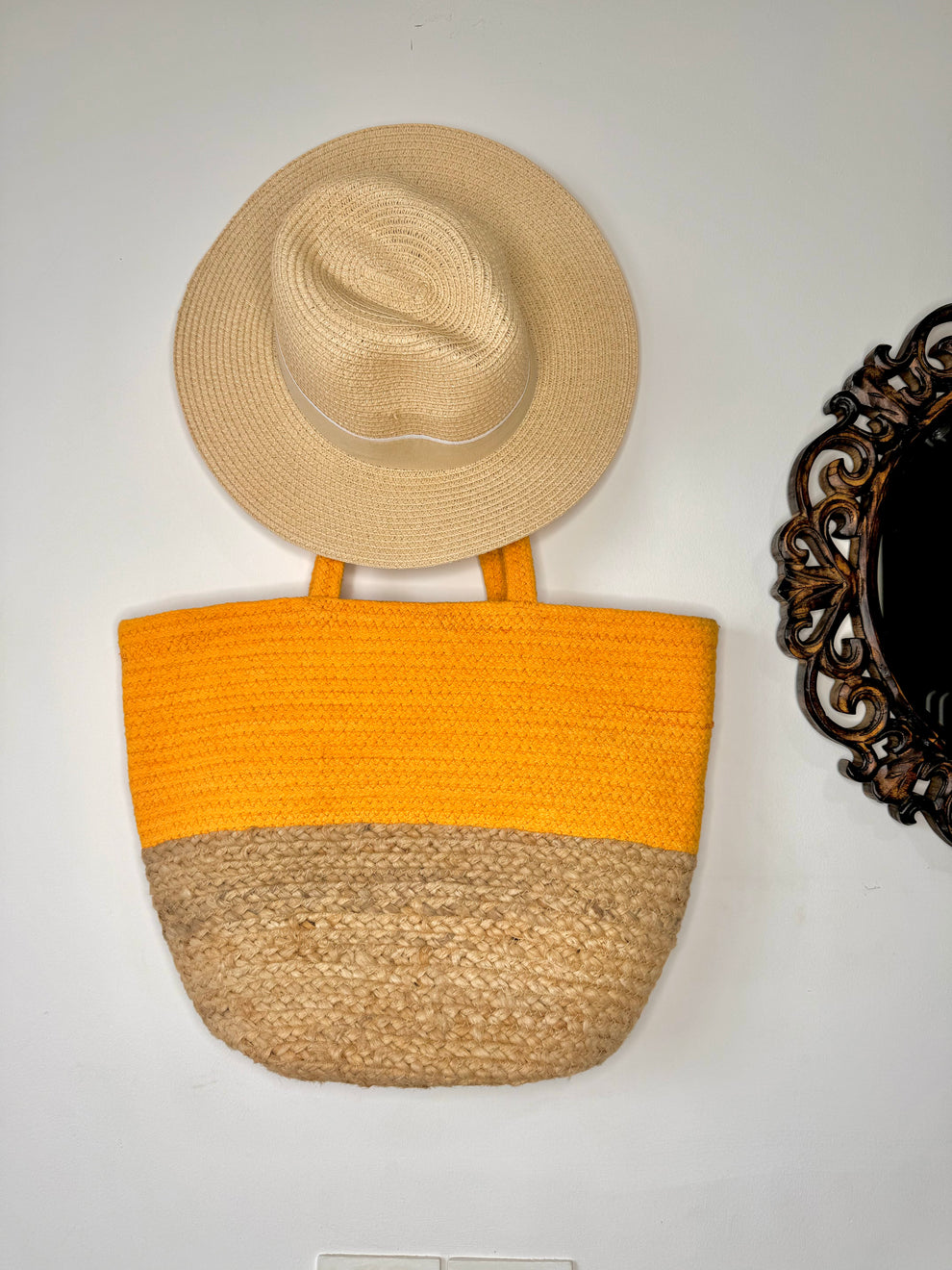 Jute Tote Bag - Sunshine Yellow & Brown