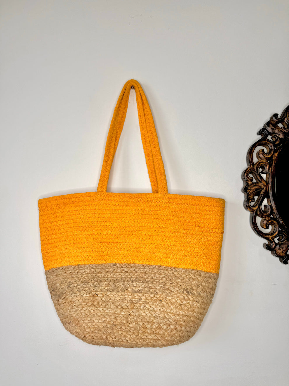 Jute Tote Bag - Sunshine Yellow & Brown