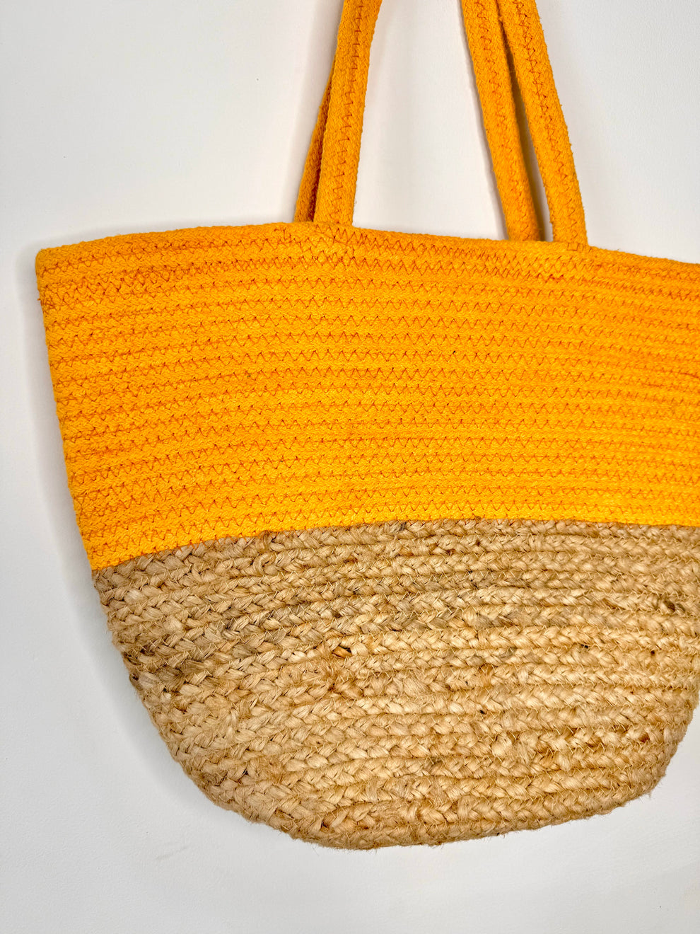 Jute Tote Bag - Sunshine Yellow & Brown
