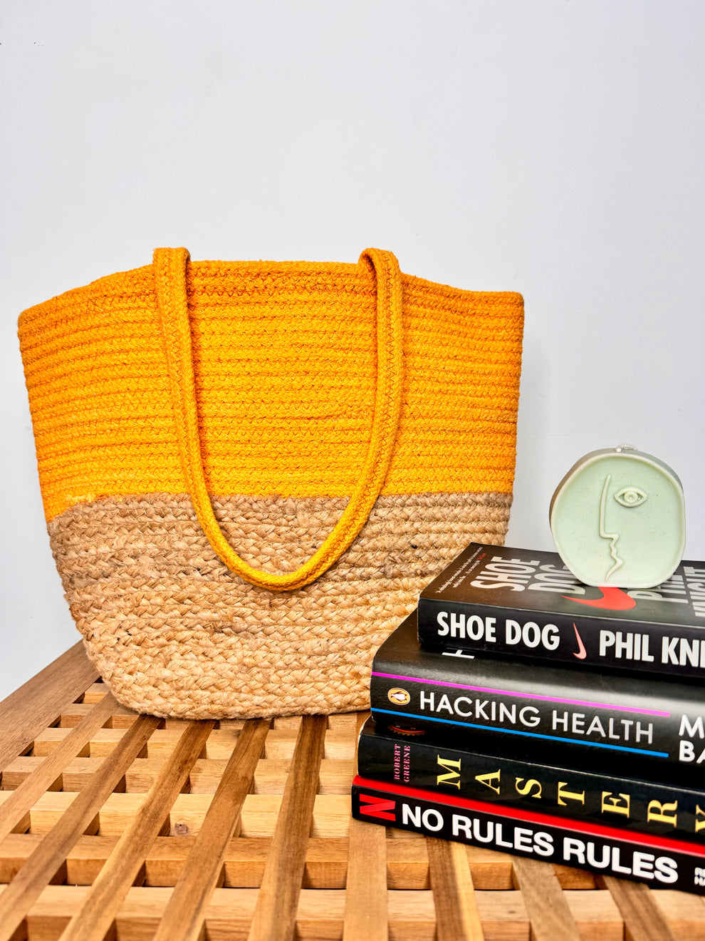 Jute Tote Bag - Sunshine Yellow & Brown