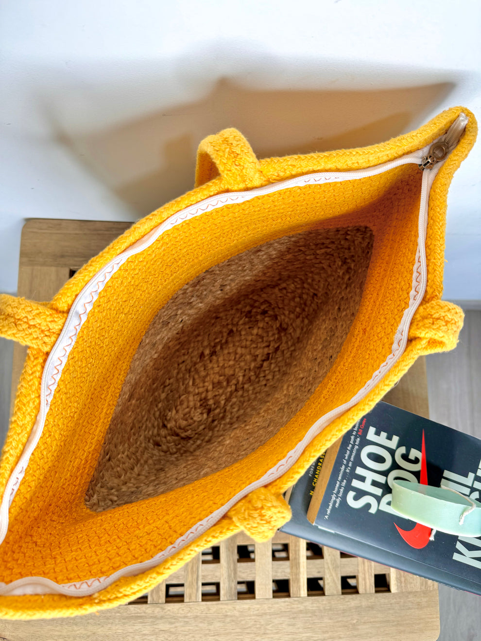 Jute Tote Bag - Sunshine Yellow & Brown