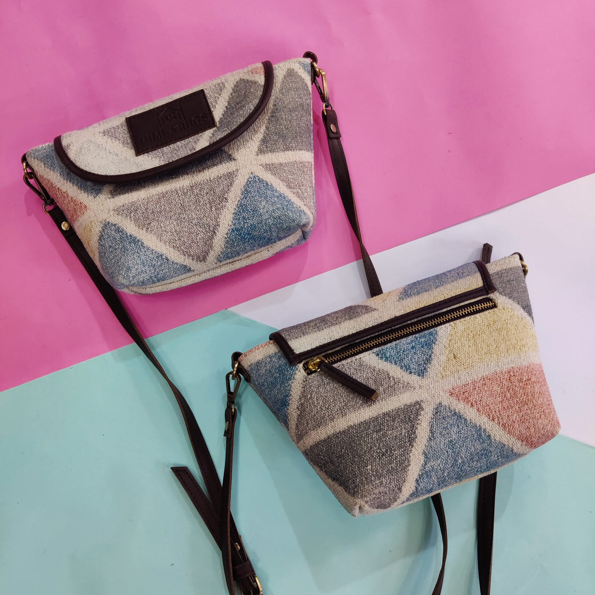 Cotton Woven Dhurrie Shoulder Bag,Multicolor,Eco-Friendly Boho Bags