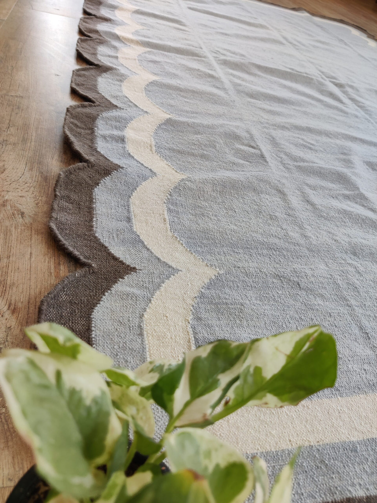 Handwoven Scalloped Wool Cotton Rugs Home Decor Rug